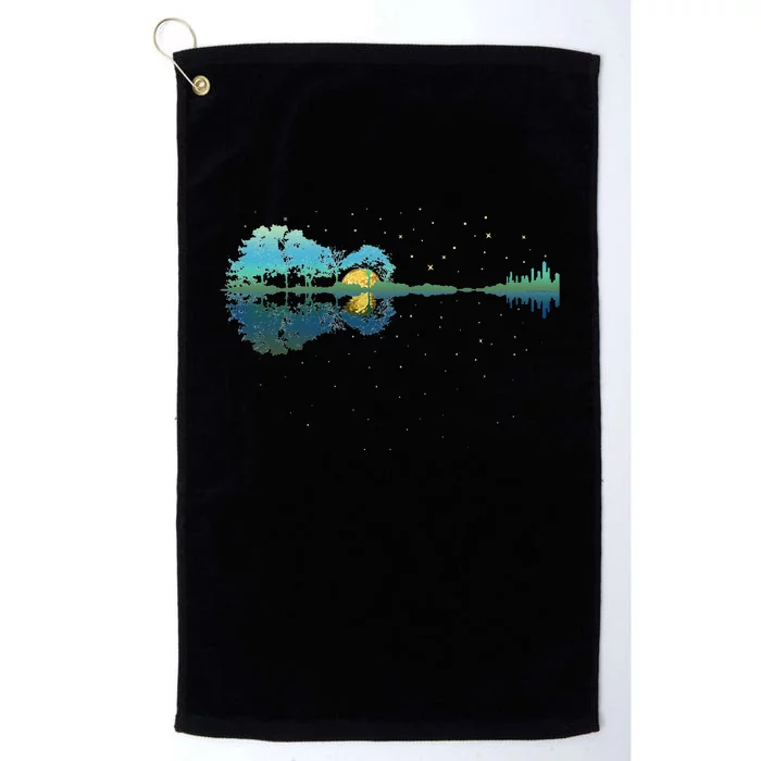 Guitar Lake Reflections Night Sky and Moon Guitar Platinum Collection Golf Towel