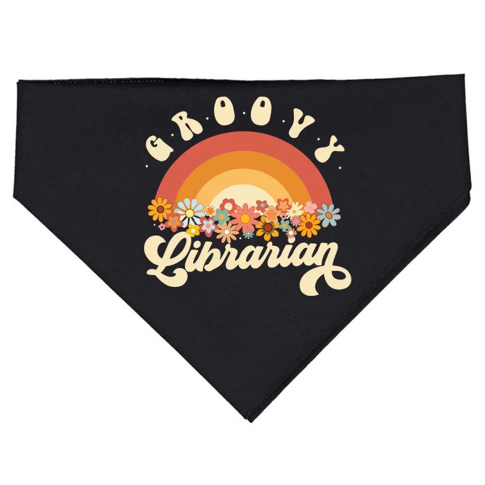 Groovy Librarian Retro Rainbow Colorful Design Librarian USA-Made Doggie Bandana