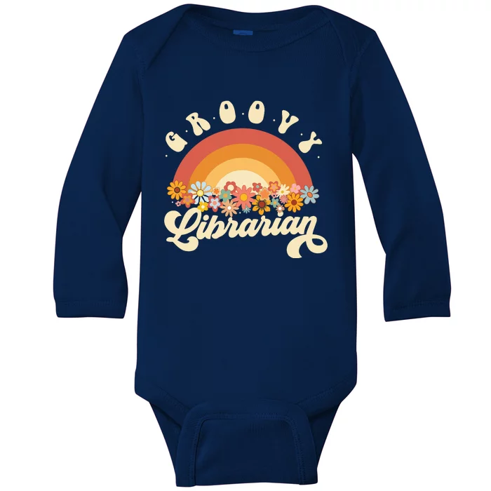 Groovy Librarian Retro Rainbow Colorful Design Librarian Baby Long Sleeve Bodysuit