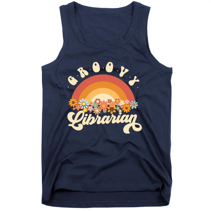 Groovy Librarian Retro Rainbow Colorful Design Librarian Tank Top