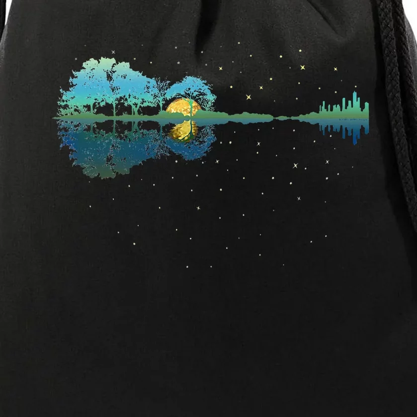 Guitar Lake Reflections Night Sky And Moon Guitar Drawstring Bag