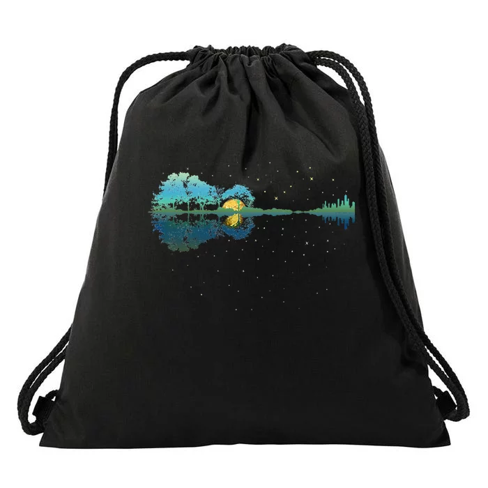 Guitar Lake Reflections Night Sky And Moon Guitar Drawstring Bag