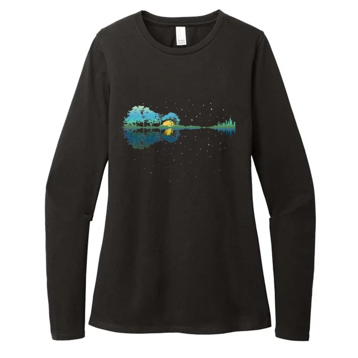 Guitar Lake Reflections Night Sky And Moon Guitar Womens CVC Long Sleeve Shirt