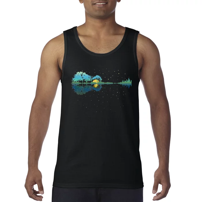 Guitar Lake Reflections Night Sky And Moon Guitar Tank Top