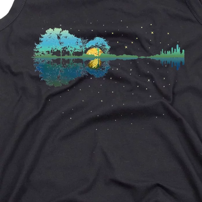 Guitar Lake Reflections Night Sky And Moon Guitar Tank Top