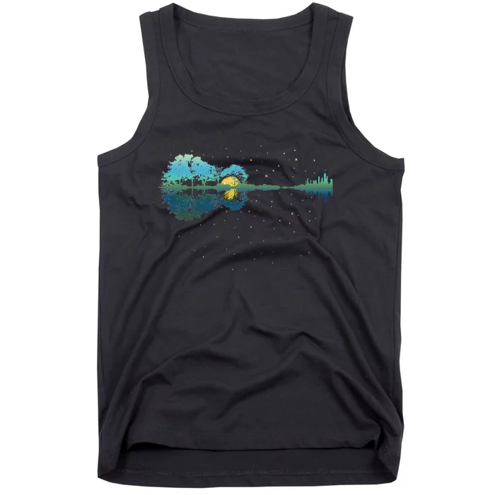 Guitar Lake Reflections Night Sky And Moon Guitar Tank Top