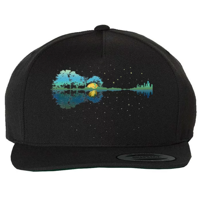 Guitar Lake Reflections Night Sky And Moon Guitar Wool Snapback Cap