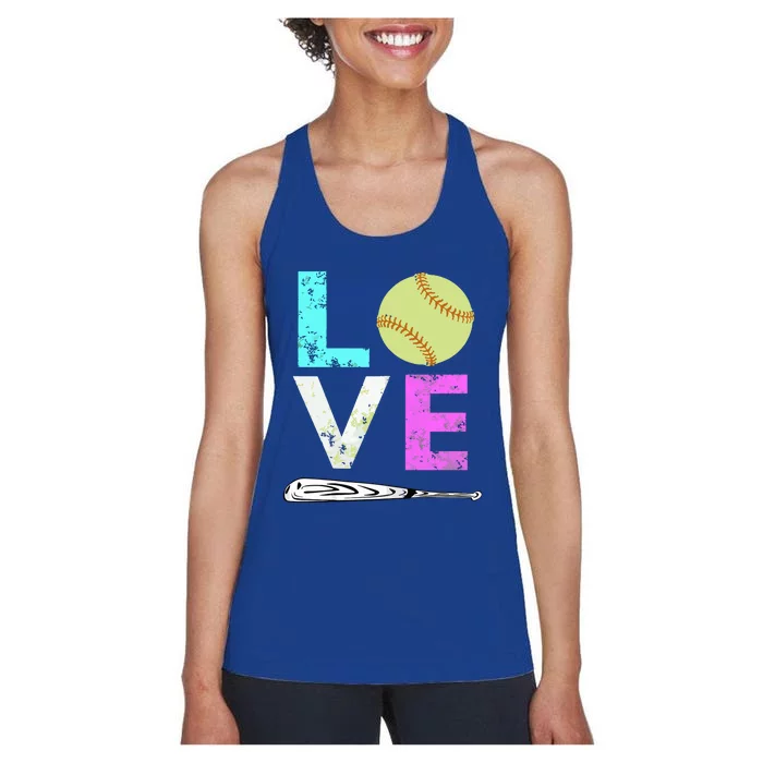 Girl Love Softball Best Fun Birthday Gift Women's Racerback Tank