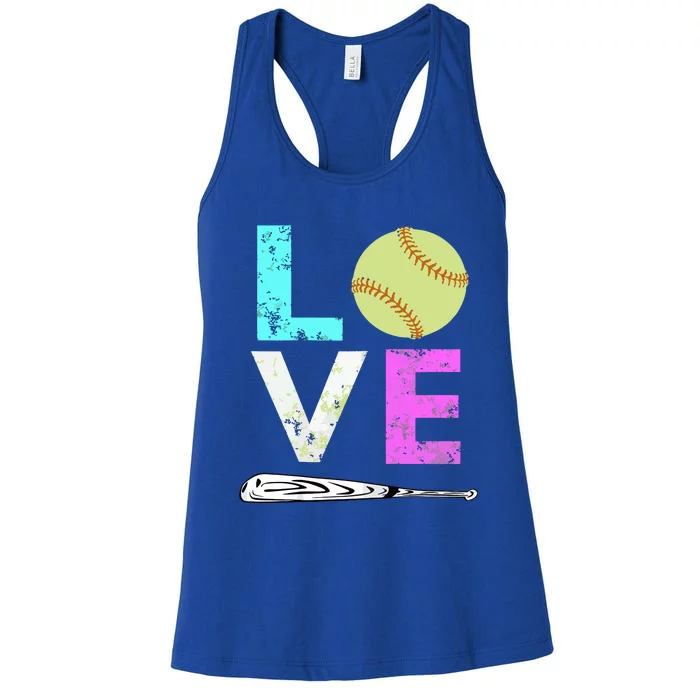 Girl Love Softball Best Fun Birthday Gift Women's Racerback Tank