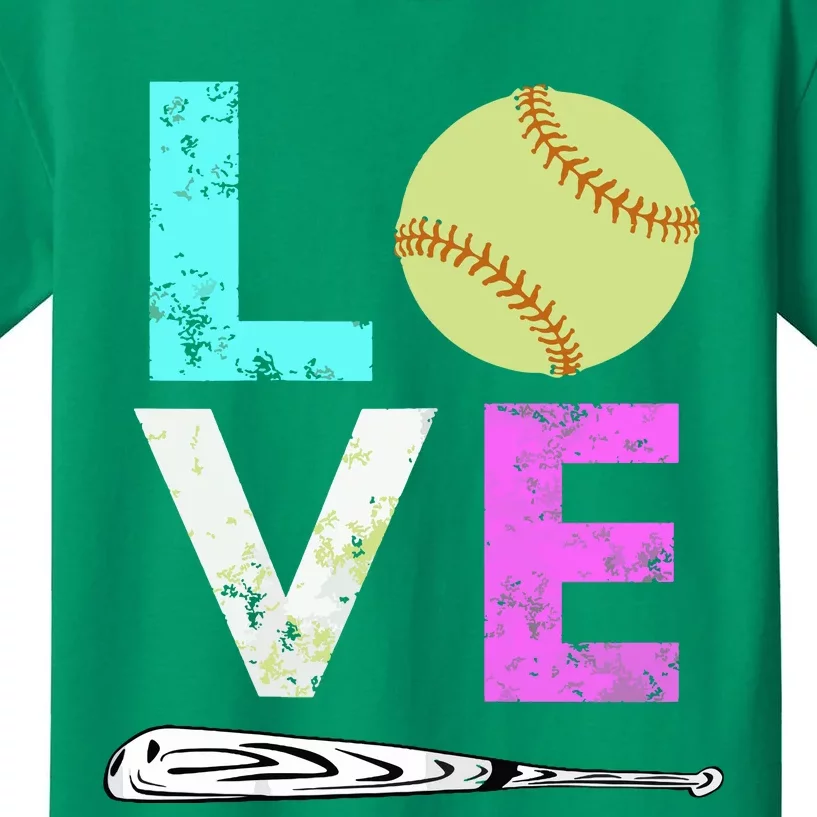 Girl Love Softball Best Fun Birthday Gift Kids T-Shirt