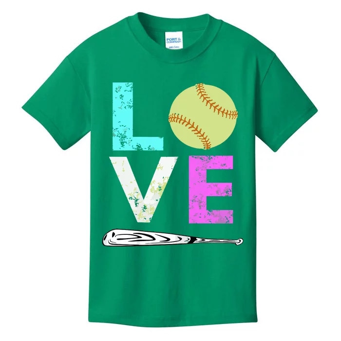 Girl Love Softball Best Fun Birthday Gift Kids T-Shirt