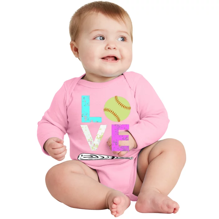 Girl Love Softball Best Fun Birthday Gift Baby Long Sleeve Bodysuit