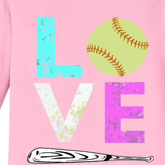 Girl Love Softball Best Fun Birthday Gift Baby Long Sleeve Bodysuit