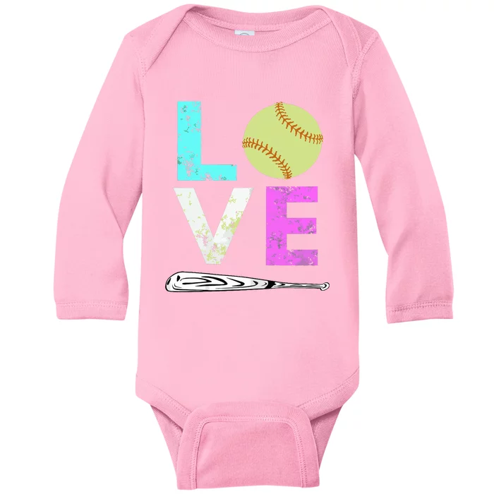 Girl Love Softball Best Fun Birthday Gift Baby Long Sleeve Bodysuit