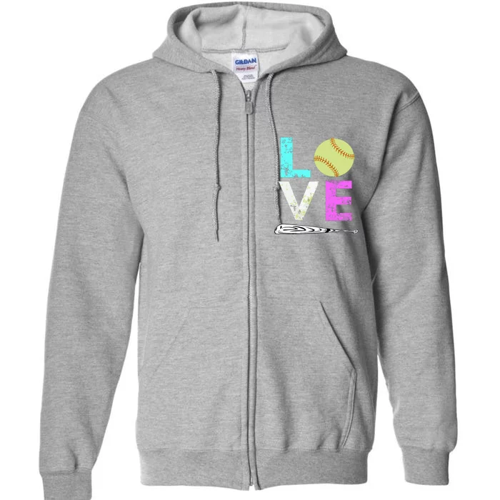 Girl Love Softball Best Fun Birthday Gift Full Zip Hoodie