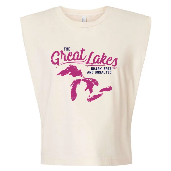 Great Lakes Shark Free And Unsalted Summer Vacation Funny Gift Garment-Dyed Women's Muscle Tee