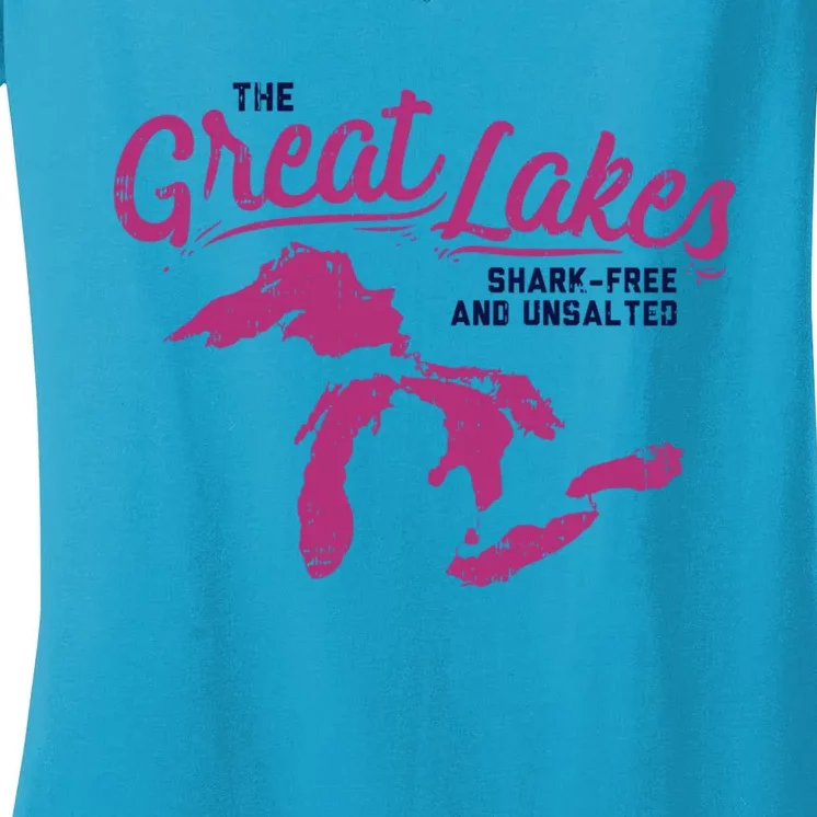 Great Lakes Shark Free And Unsalted Summer Vacation Funny Gift Women's V-Neck T-Shirt