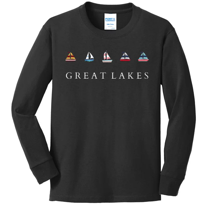 Great Lakes Sailing Americana Lake Michigan Lake Superior Kids Long Sleeve Shirt