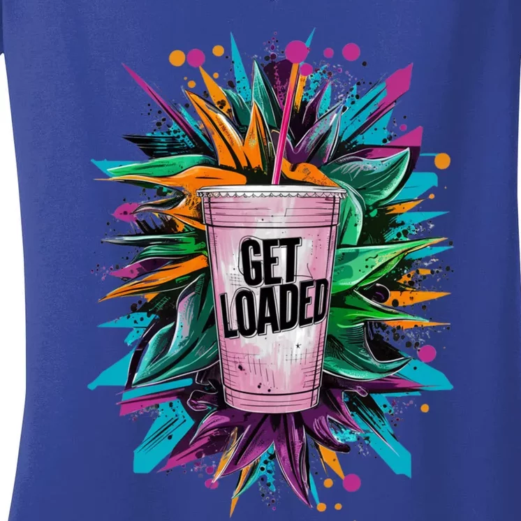 Get Loaded Summer Mode Tie Dye Loaded Tea Junkie Vacay Gift Women's V-Neck T-Shirt