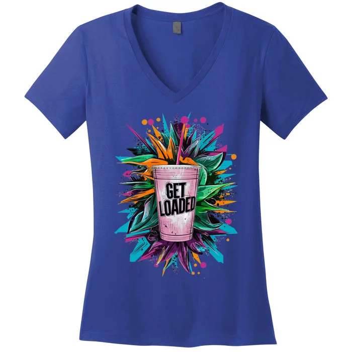 Get Loaded Summer Mode Tie Dye Loaded Tea Junkie Vacay Gift Women's V-Neck T-Shirt