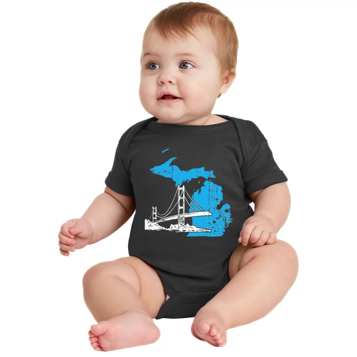 Great Lakes Shaped  Summer Michigan Mackinac Bridge Baby Bodysuit