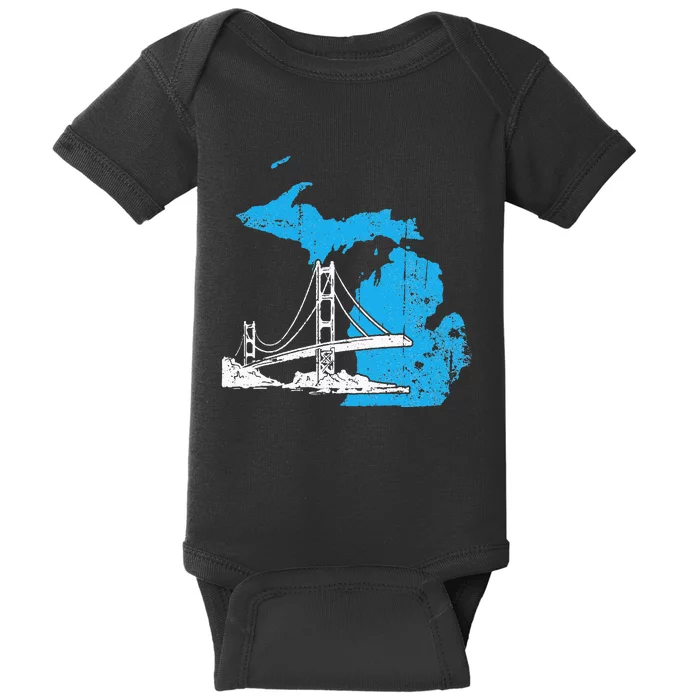 Great Lakes Shaped  Summer Michigan Mackinac Bridge Baby Bodysuit