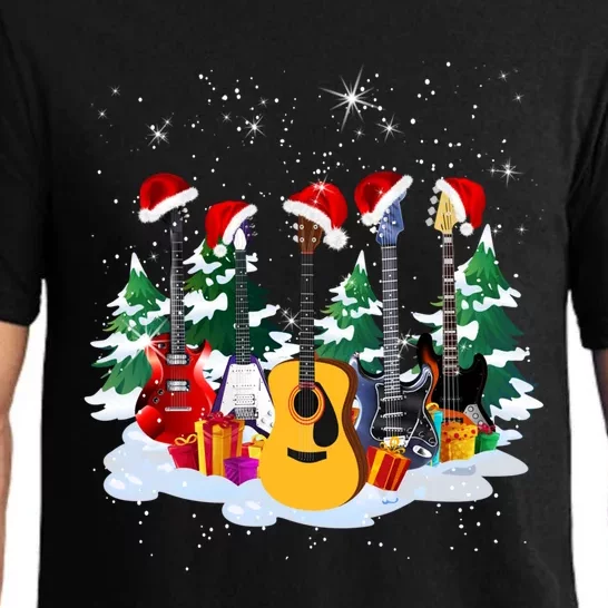 Guitar Lover Santa Hat Christmas Tree Funny Music Loves Xmas Funny Gift Pajama Set