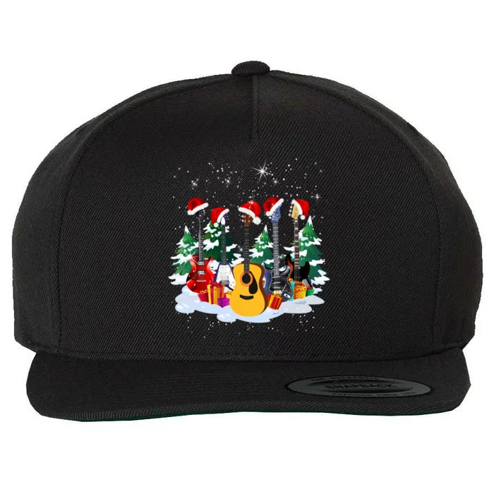 Guitar Lover Santa Hat Christmas Tree Funny Music Loves Xmas Funny Gift Wool Snapback Cap