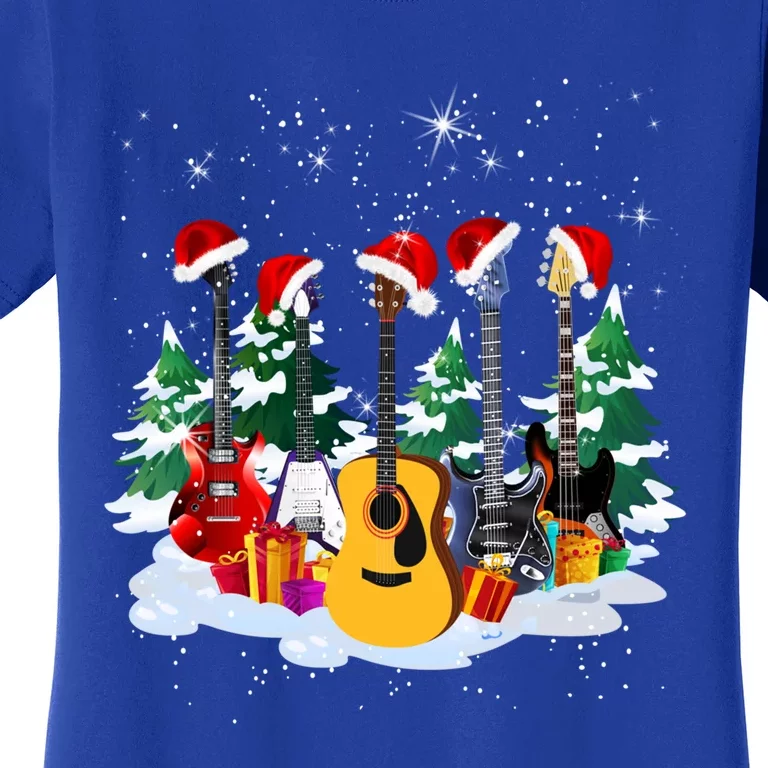 Guitar Lover Santa Hat Christmas Tree Funny Music Loves Xmas Funny Gift Women's T-Shirt