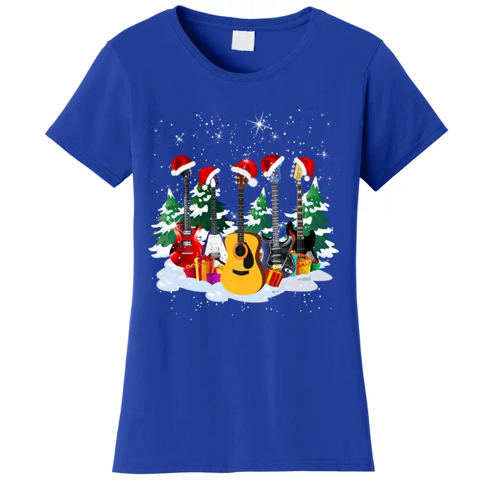 Guitar Lover Santa Hat Christmas Tree Funny Music Loves Xmas Funny Gift Women's T-Shirt