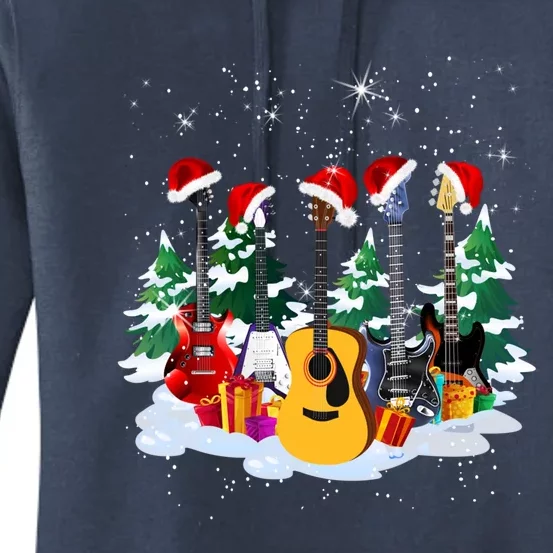 Guitar Lover Santa Hat Christmas Tree Funny Music Loves Xmas Funny Gift Women's Pullover Hoodie