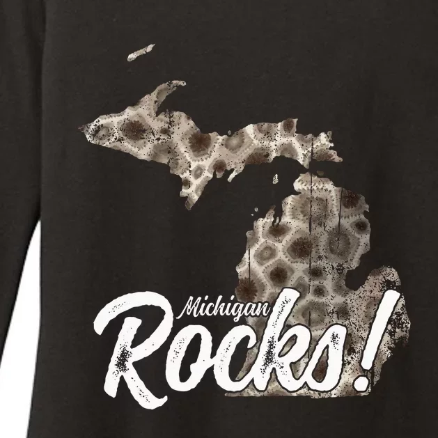 Great Lakes Shaped Men Women Petoskey Stone Michigan Rocks Womens CVC Long Sleeve Shirt