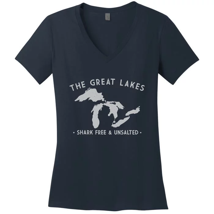 Great Lakes Shark Free And Unsalted Funny Vintage Women's V-Neck T-Shirt