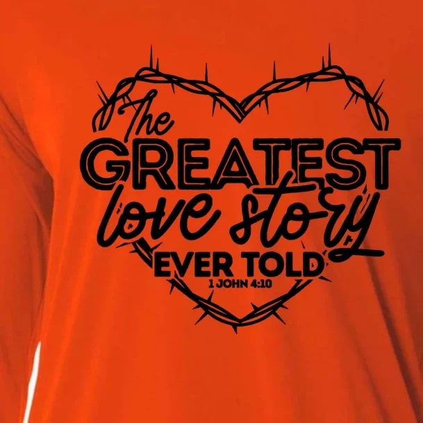 Greatest Love Story Ever Told Retro Christian Valentines Day Cooling Performance Long Sleeve Crew