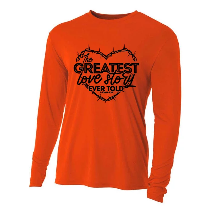 Greatest Love Story Ever Told Retro Christian Valentines Day Cooling Performance Long Sleeve Crew