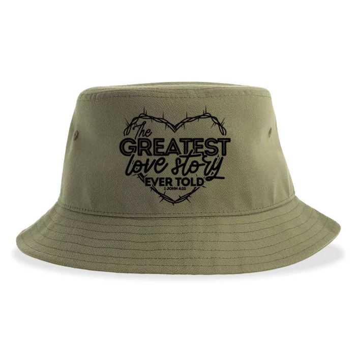 Greatest Love Story Ever Told Retro Christian Valentines Day Sustainable Bucket Hat