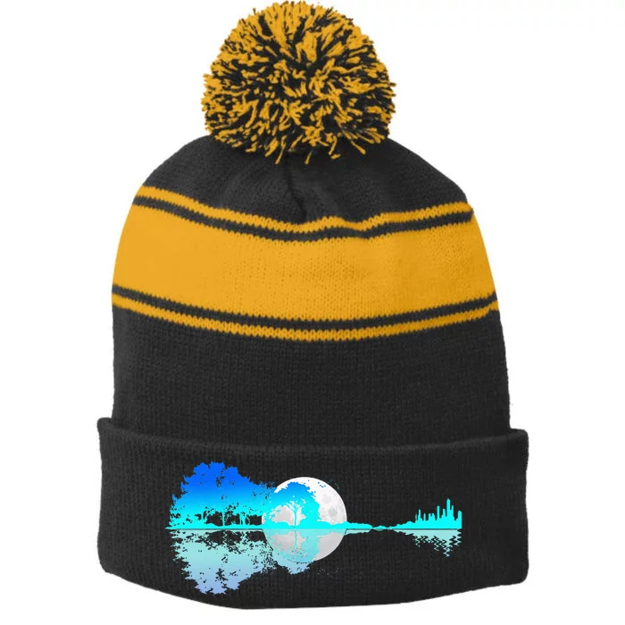 Guitar Lake Shadow Love Guitar Music For Musician Men Band Stripe Pom Pom Beanie