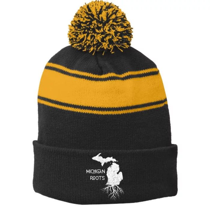 Great Lakes State Michigan Roots Yooper Native Michiganian Stripe Pom Pom Beanie