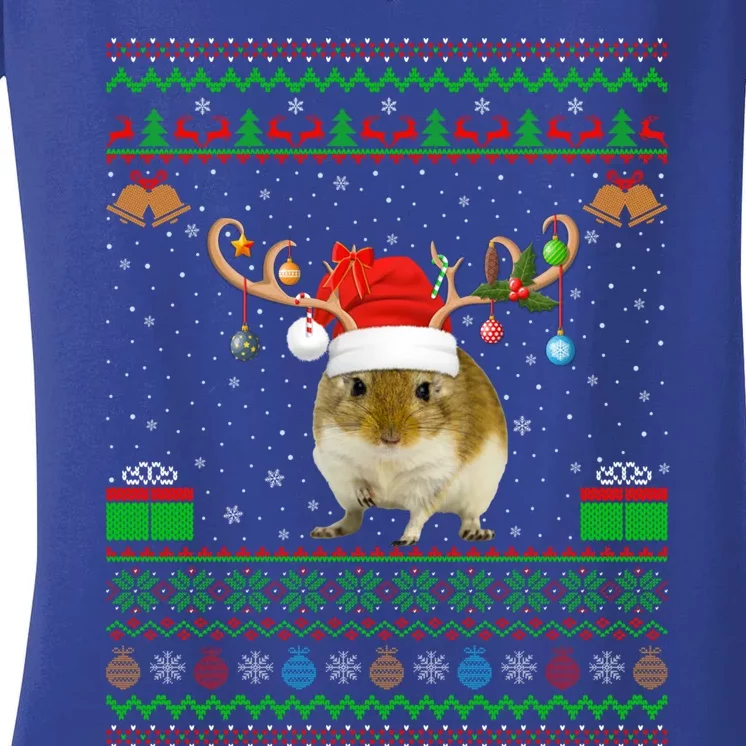 Gerbil Lover Santa Hat Matching Ugly Gerbil Christmas Meaningful Gift Women's V-Neck T-Shirt