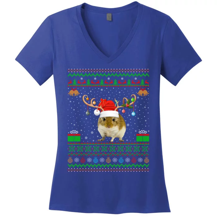 Gerbil Lover Santa Hat Matching Ugly Gerbil Christmas Meaningful Gift Women's V-Neck T-Shirt