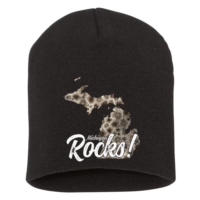 Great Lakes Shaped Men Women Petoskey Stone Michigan Rocks Short Acrylic Beanie