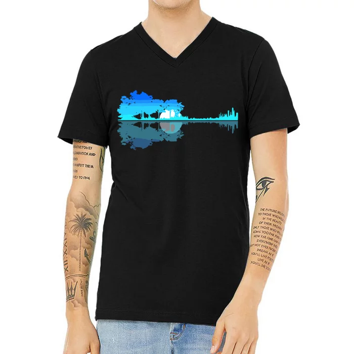 Guitar Lake Shadow Love Guitar Musician V-Neck T-Shirt