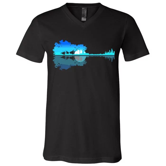 Guitar Lake Shadow Love Guitar Musician V-Neck T-Shirt