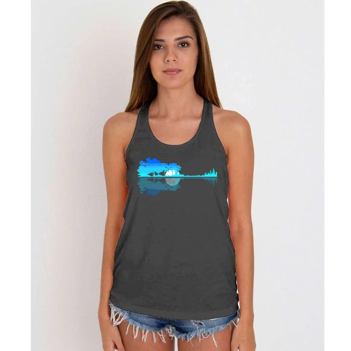 Guitar Lake Shadow Love Guitar Musician Women's Knotted Racerback Tank