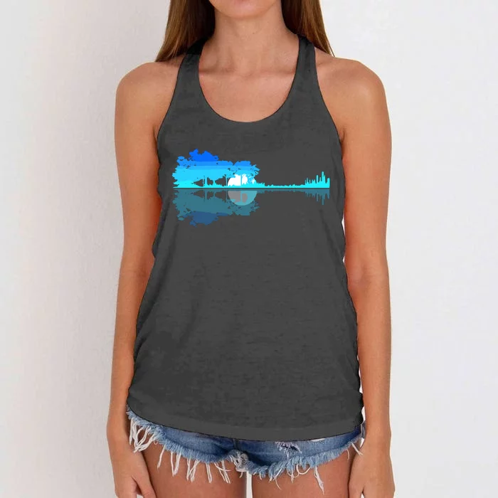 Guitar Lake Shadow Love Guitar Musician Women's Knotted Racerback Tank