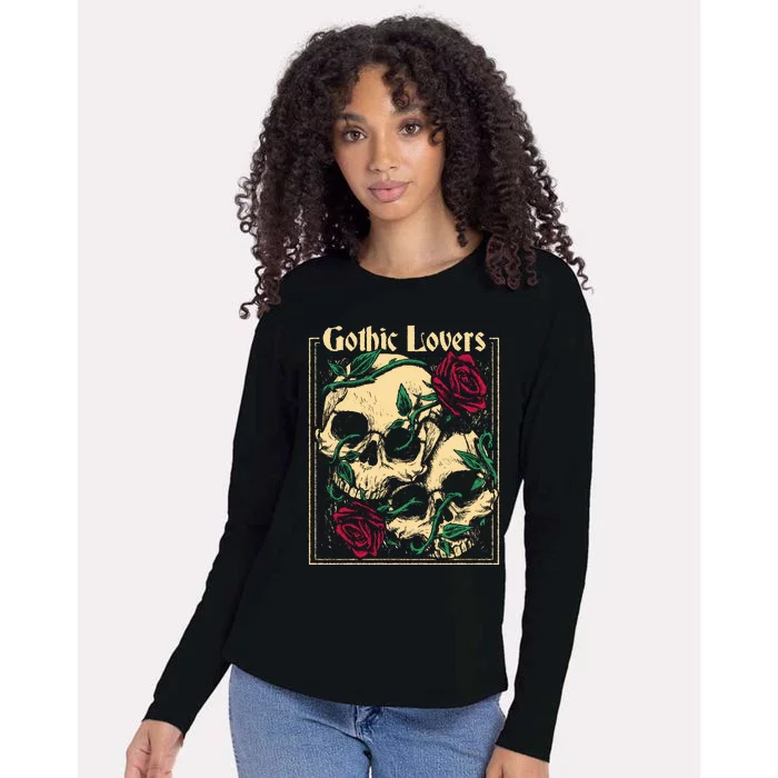 Gothic Lovers Skull And Rose Womens Cotton Relaxed Long Sleeve T-Shirt