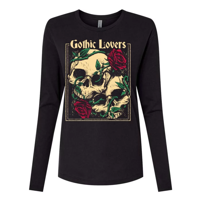 Gothic Lovers Skull And Rose Womens Cotton Relaxed Long Sleeve T-Shirt