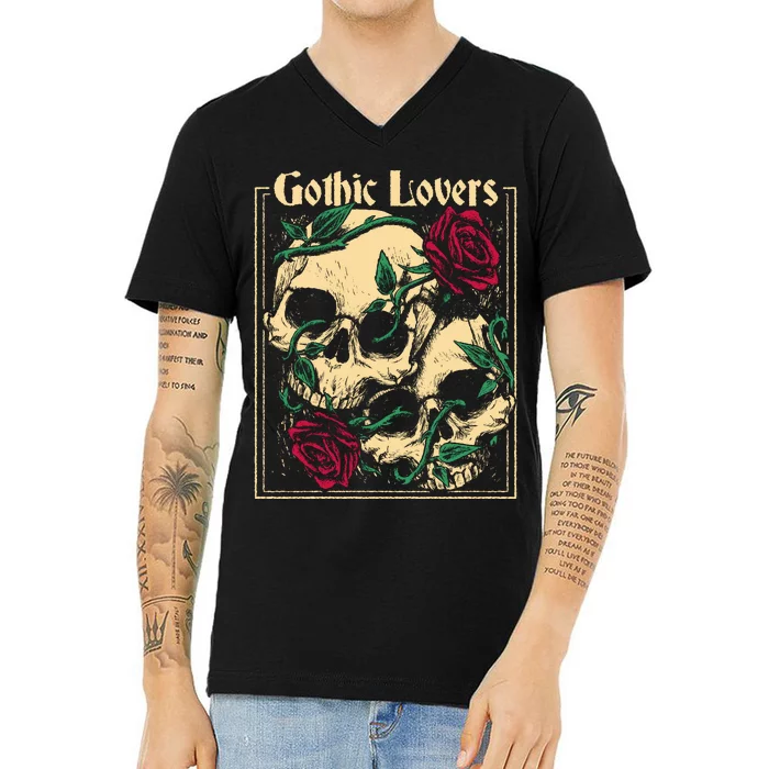 Gothic Lovers Skull And Rose V-Neck T-Shirt