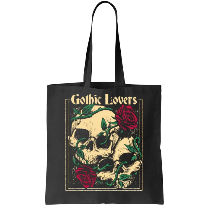 Gothic Lovers Skull And Rose Tote Bag