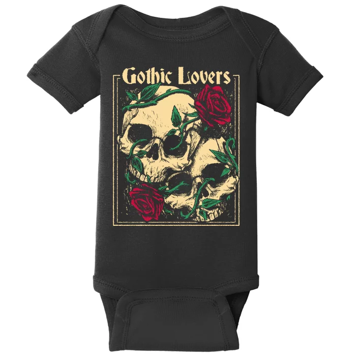 Gothic Lovers Skull And Rose Baby Bodysuit